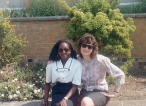 Same wall - approx 25 years earlier with my friend Karen.
